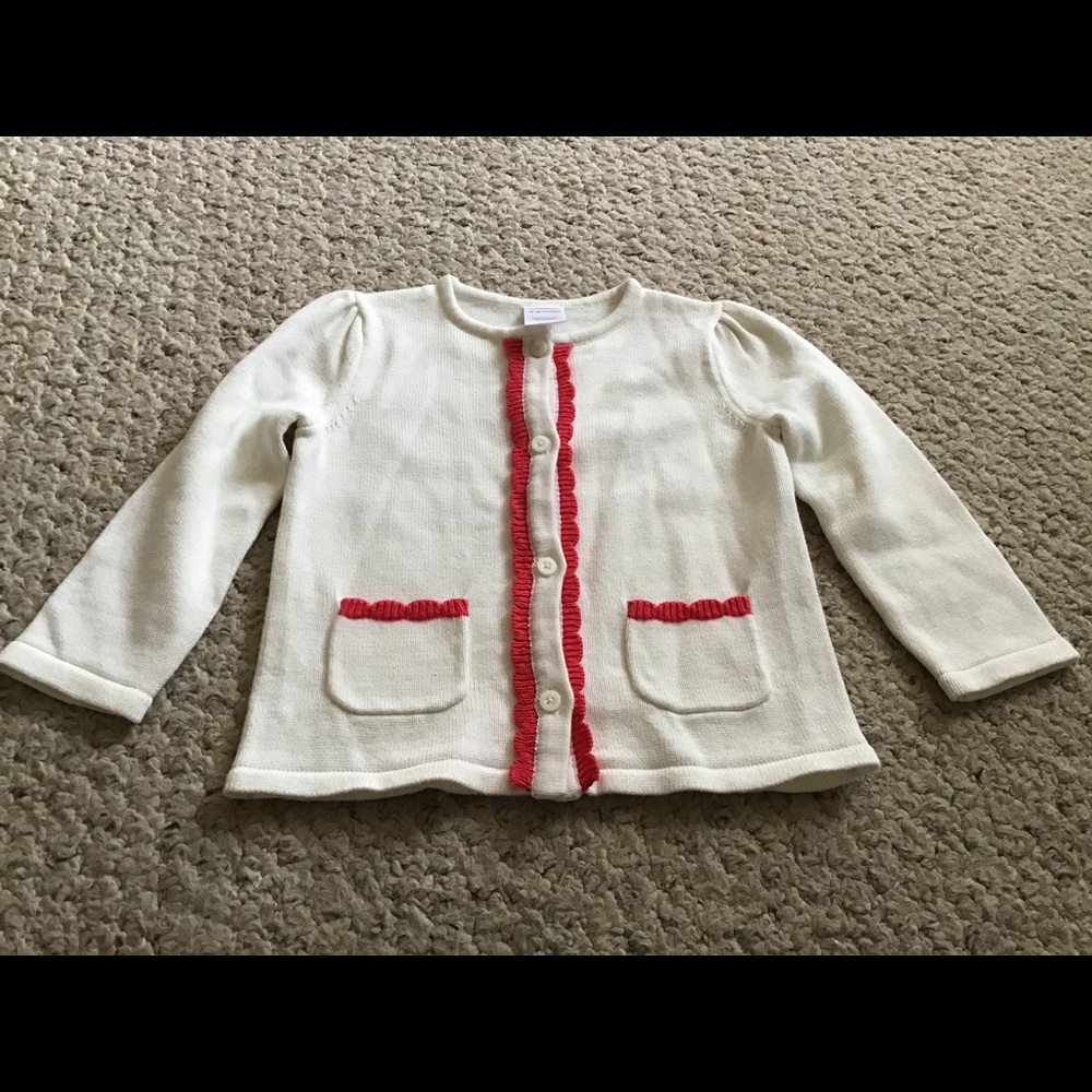 GYMBOREE 12-18 MONTH CREME RED CARDIGAN SWEATER EUC BUTTON UP GIRLS